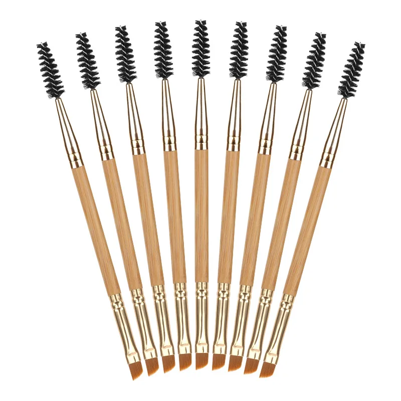 Wholesale high quality make up spoolies 2 in 1 double heads eye lash eco friendly bamboo mascara brush wands with eyebrows brush