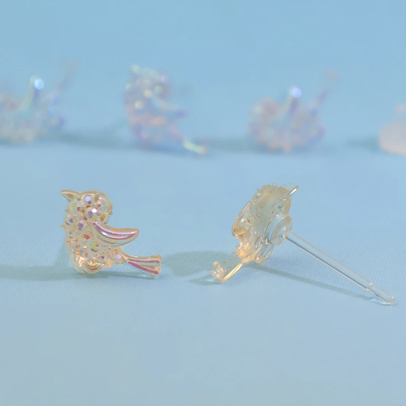 Sweet girl earrings small stud earrings for women glossy resin ear clips fantasy flying bird earrings