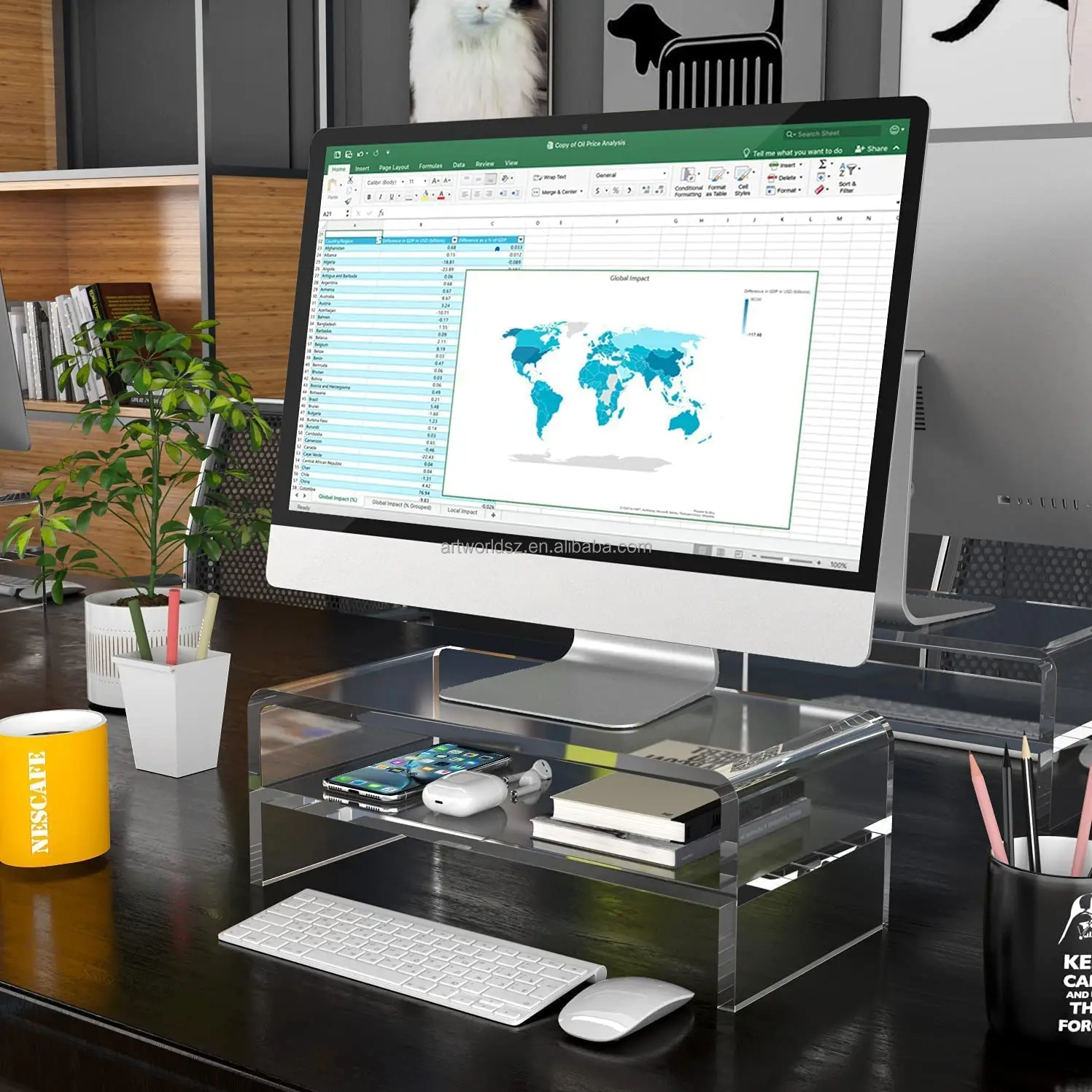 3 Shelves Heavy Duty Acrylic Monitor Stand Desk Riser with Adjustable Length and Angle Computer TV PC Laptop Screen Stand