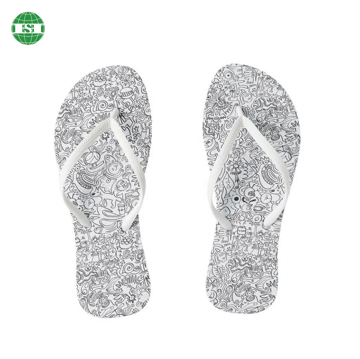Customised black white graffiti non-slip rubber slipper sublimated flip flops for man woman kid