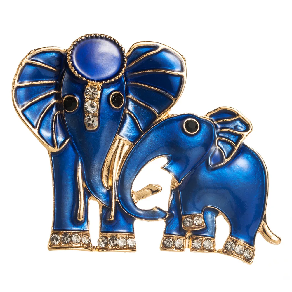 Fashion Cute Mother Child Elephants Enamel Brooch with Zircon Lucky Jewelry Women Men Wedding Gift Party Bag Accessories
