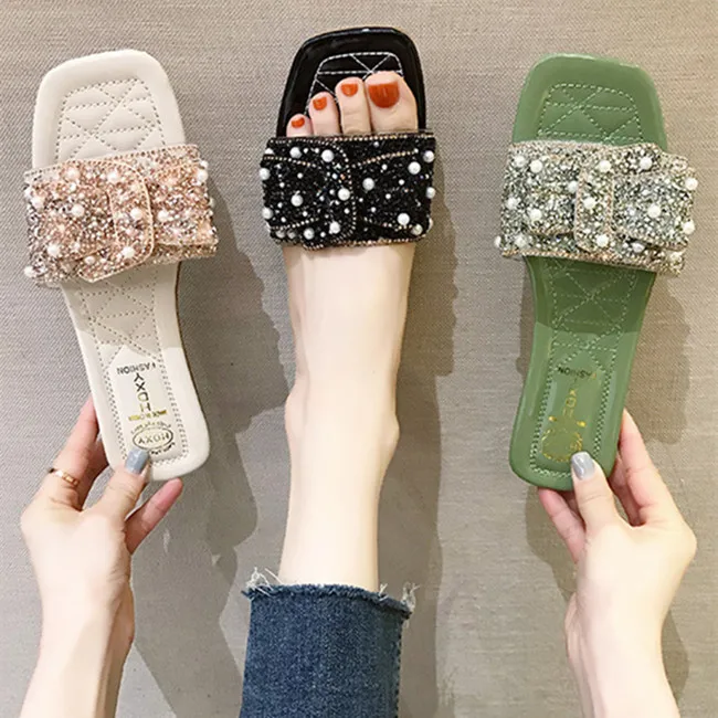 China Factory Direct Selling Flat Jelly Square toe luxury slides shoes summer slide sandals for women