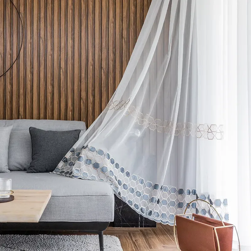 Wholesale New Embroidery Window Gauze,embroidered organza fabric sheer curtain