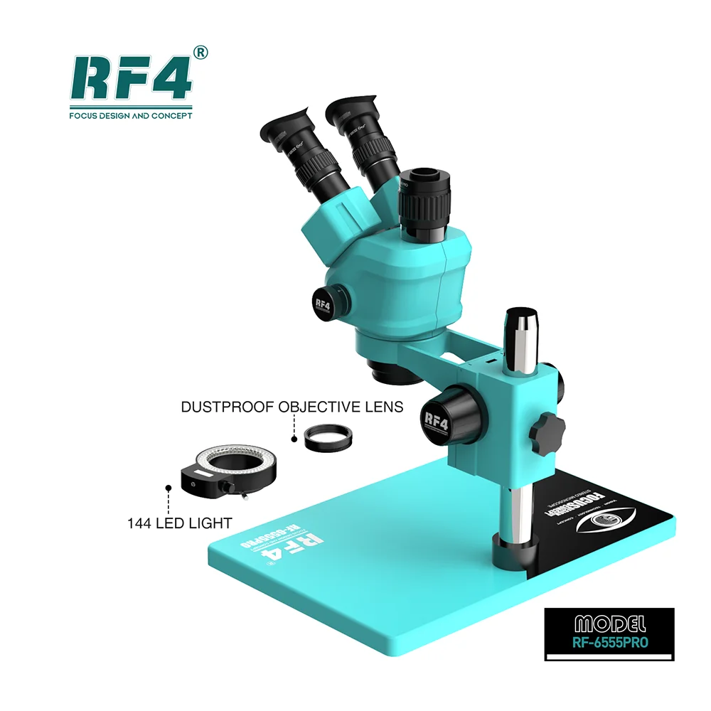 RF4 New Dust-proof Design Microscope Continuous Zoom 6.5X-55X Knob 7 Gear Zoom RF-6555PRO Trinocular Microscope