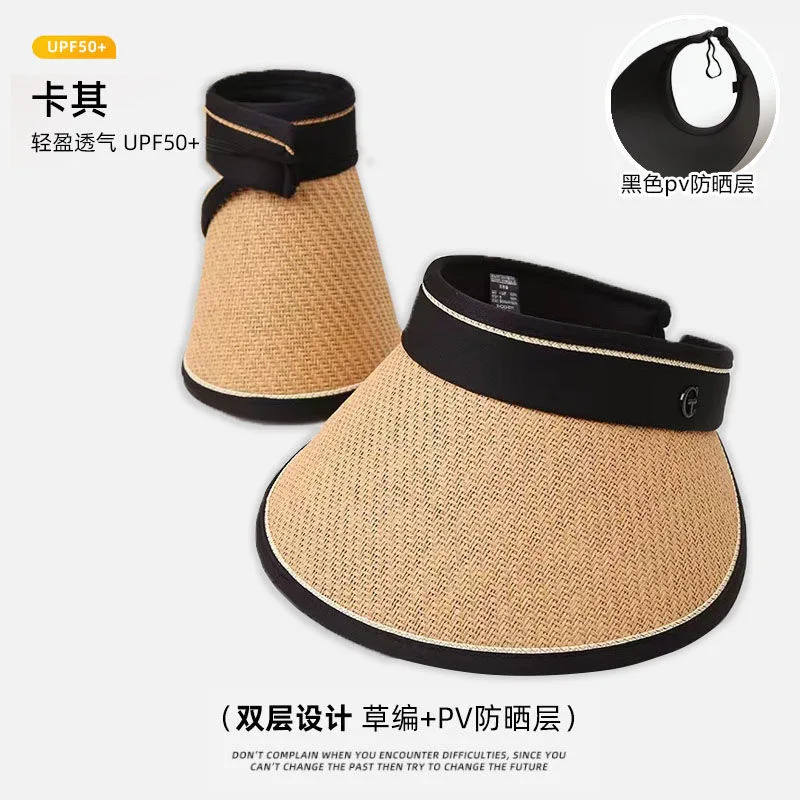 BSM392 Custom Made Pp Straw Hat For Women Designer Korean Foldable Open Top Sunscreen Wide Brim Uv Sun Visor Bucket Hats And Cap