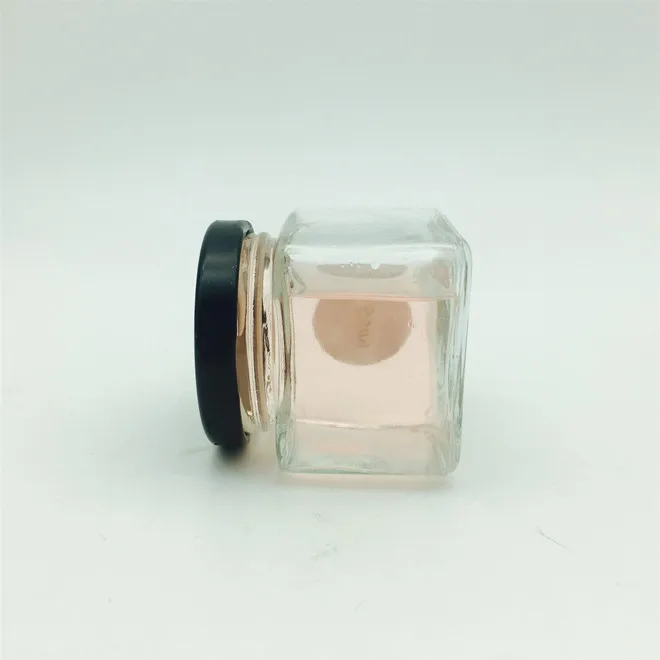 50ml 2oz clear Empty Small Mini Airtight square Glass Jam Honey Baby Food Jar with Black Lid