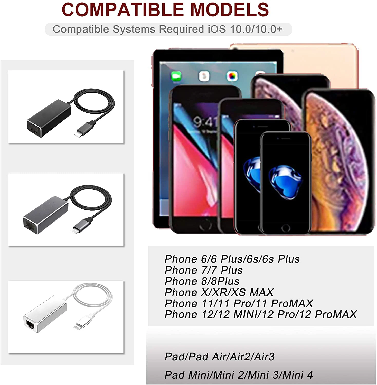 High quality RJ45 Ethernet Network Adapter high speed  3.3ft/1M  LAN Cable Ethernet LAN Adapter 10/100Mbps for Phone Pad