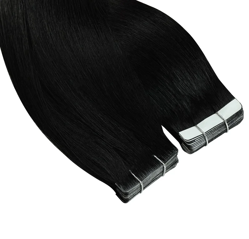 FH Wholesale Injected Virgin Remy Human Tapes Hair Black Jet #1 Invisible Straight Human Hair Tape in Extensions