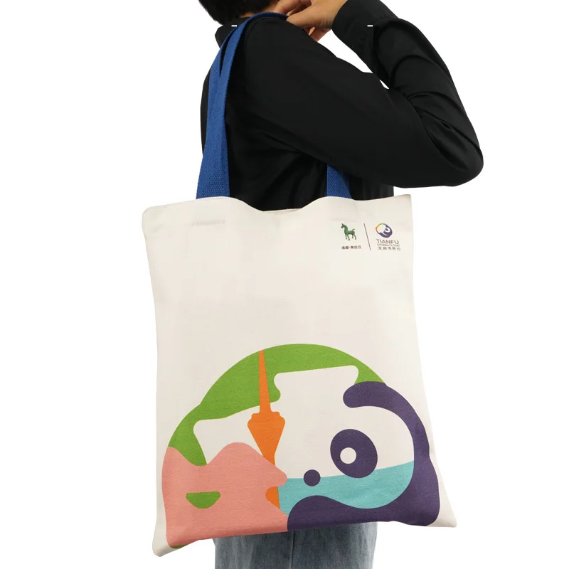 Canvas Shoulder Bag Reusable Canvas Tote Bag with Custom Printed Logo Large Organic Cotton Canvas Grocery Tote Shopping Bag