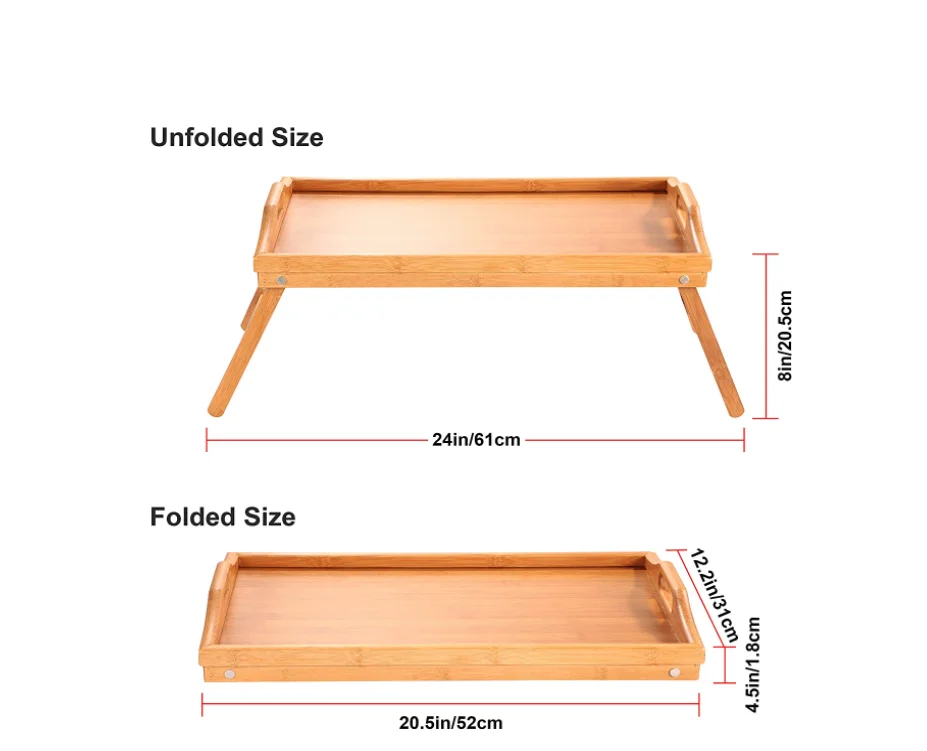 Bamboo Bed Breakfast Tray Folding Bed Side Table Modern Food Dinner Tray for Eating TV