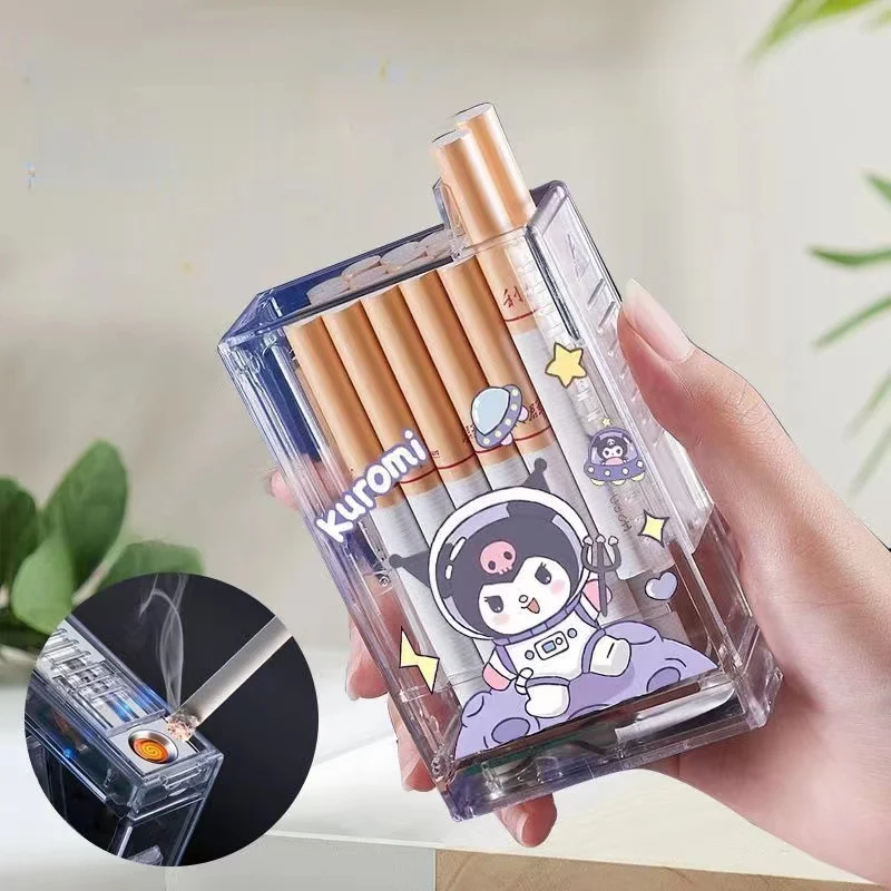 JiaXin transparent cigarette Protective Box Sanrio rechargeable lighter Plastic Acrylic Cigarette Case with usb lighter