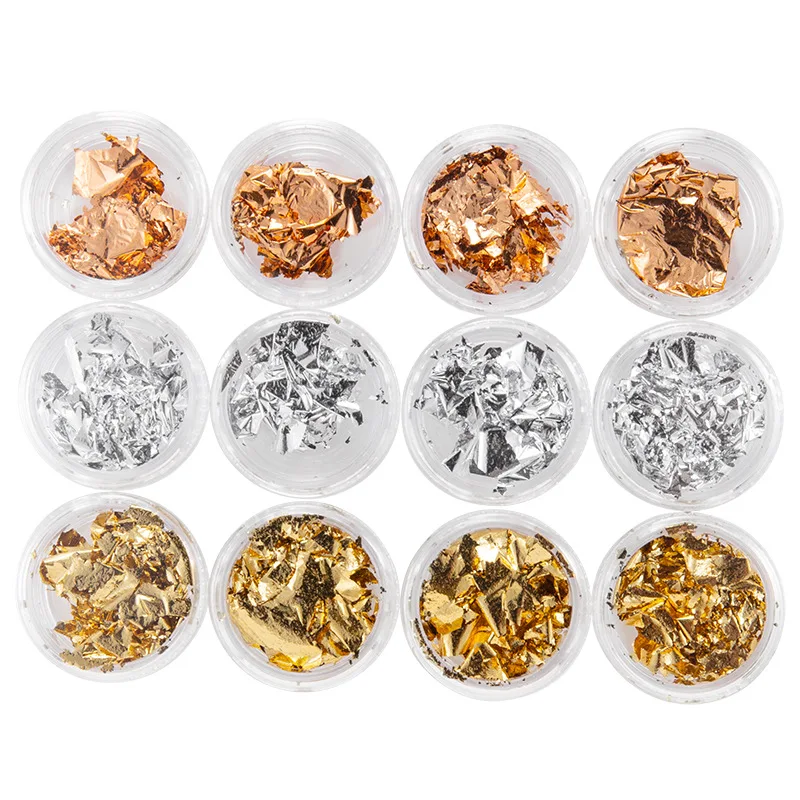 Gold Silver Glitter Aluminum Foil Nail Flakes for Resin Nail Decorations Stickers & Decals Metallic Nail Foil