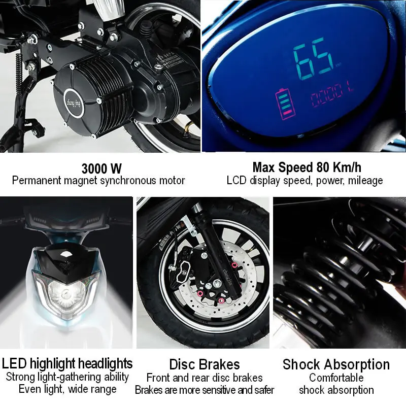  Factory Wholesale Cheap High Quality Electric Scooter Bike 2-Wheel Adult Motorcycle Bicycle 3000W High-Speed 80