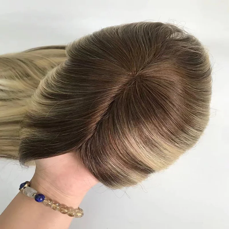 2024 Europe 5*6 Mono Base Women Human Long Real Ombre Highlights Color Hair Topper High Quality