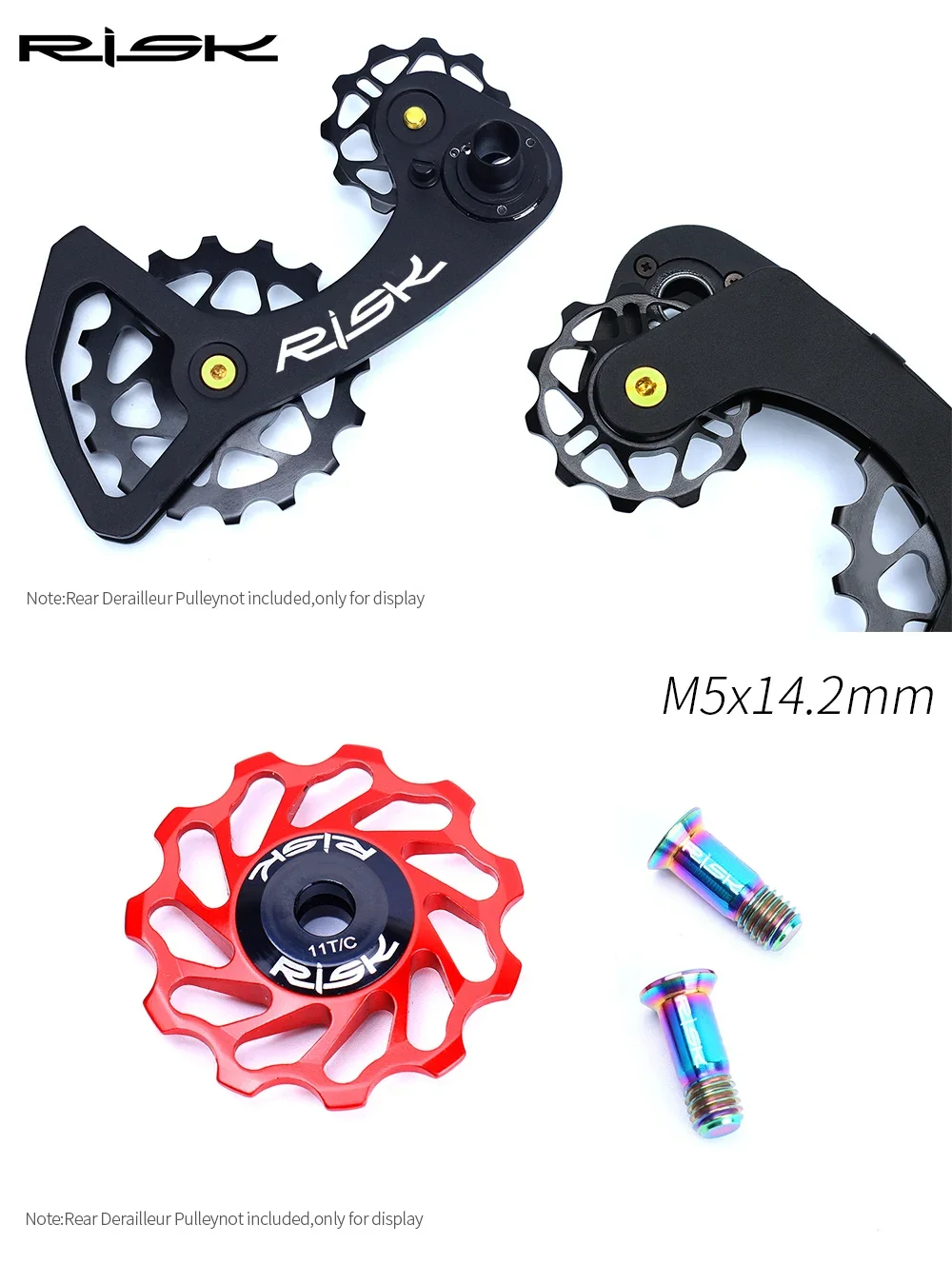 RISK 2PCS M5*14.2mm Bicycle Rear Derailleur Bolt Titanium  Jockey Wheel Bolt Parts MTB Bike Shifter Guide Roller Bolt Screw