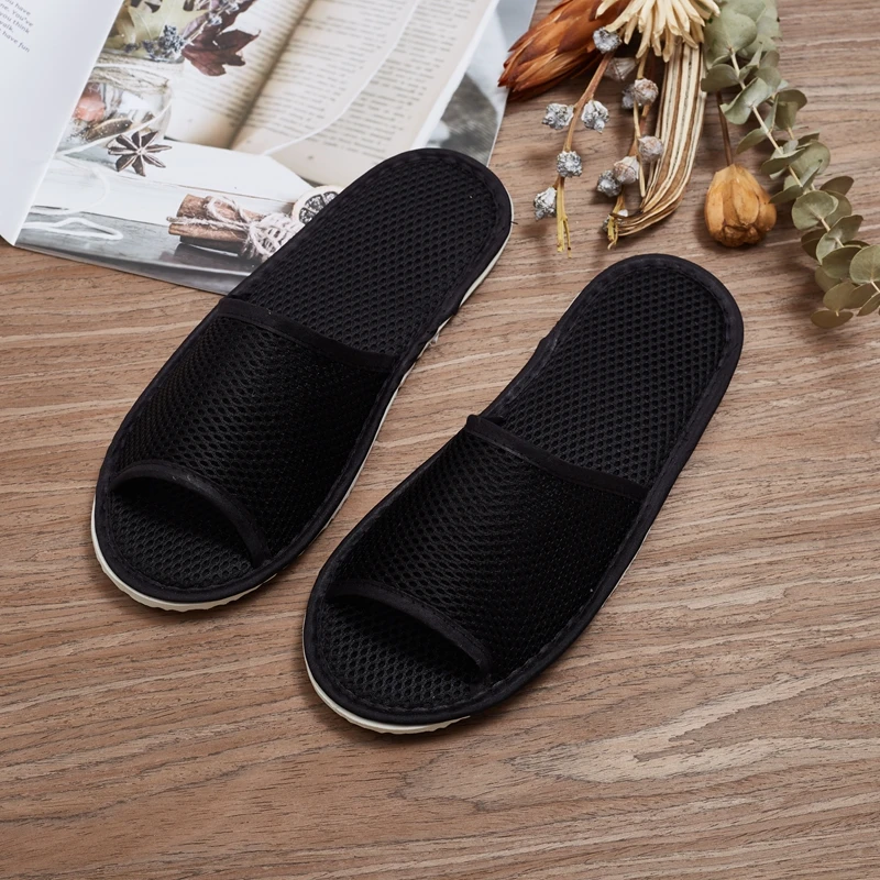 High Grade Customized Color 100% Cotton for adult Custom OEM Service Mesh Fabric Hotel Slipper
