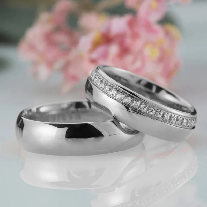 unisex classic 14k 18k rose gold wedding band set with diamonds titanium steel gold couple rings for men women
