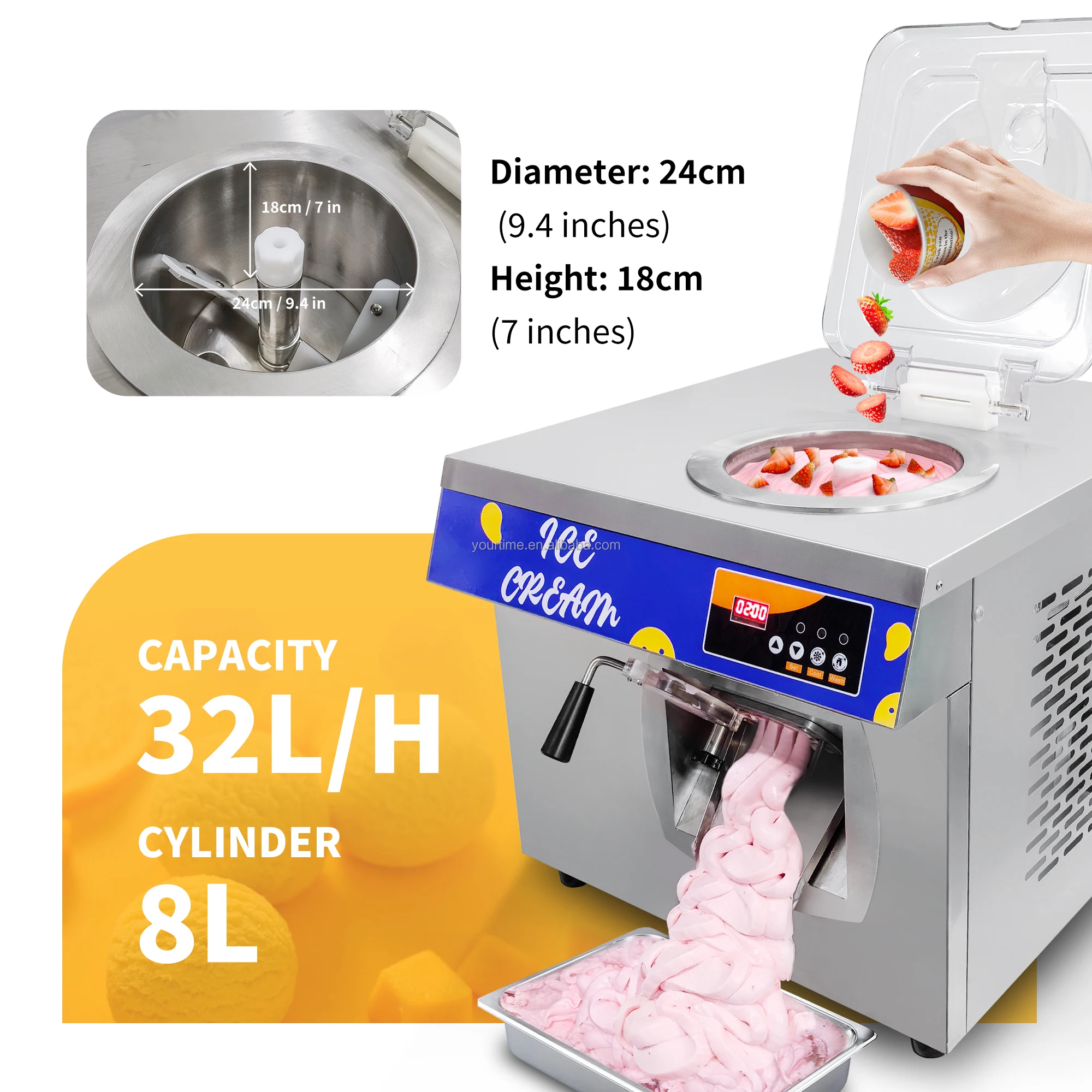 Yourtime 32L/H small Countertop Artisan Gelato ice cream machine/batch freezer With Standby for Wedding party Snack equipment