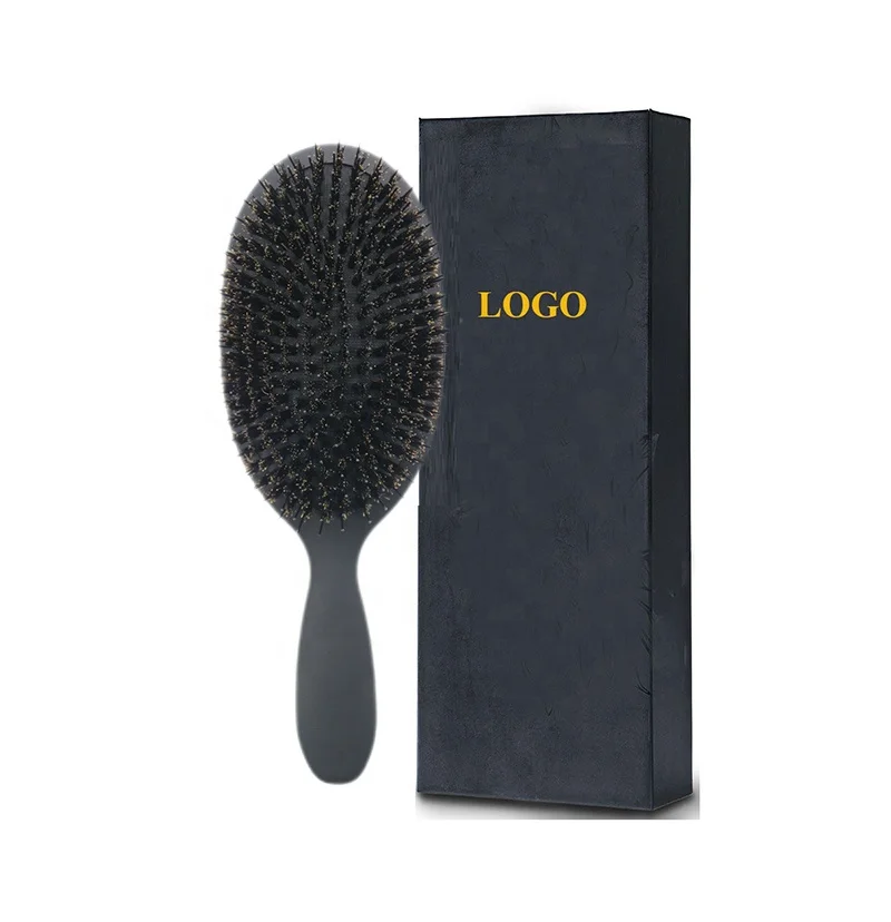 HEYAMO Boar Bristle Brush Wholesale Private Label Soft Nylon Pin Cushion Boar Bristles Women Oval Black Hair Brush  L Size