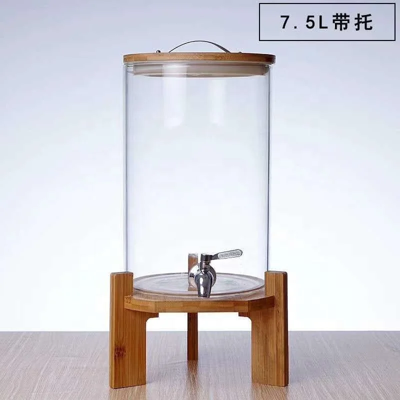 Заводская Прямая поставка диспенсер для сока из боросиликатного стекла водный большого размера напитков с краном и бамбуковой