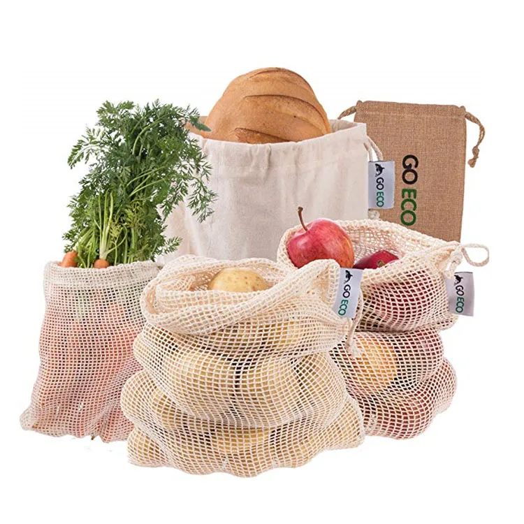 Экологичная хлопковая продуктовая сумка Сетчатая Сумка для лука картофеля томатов на шнурке