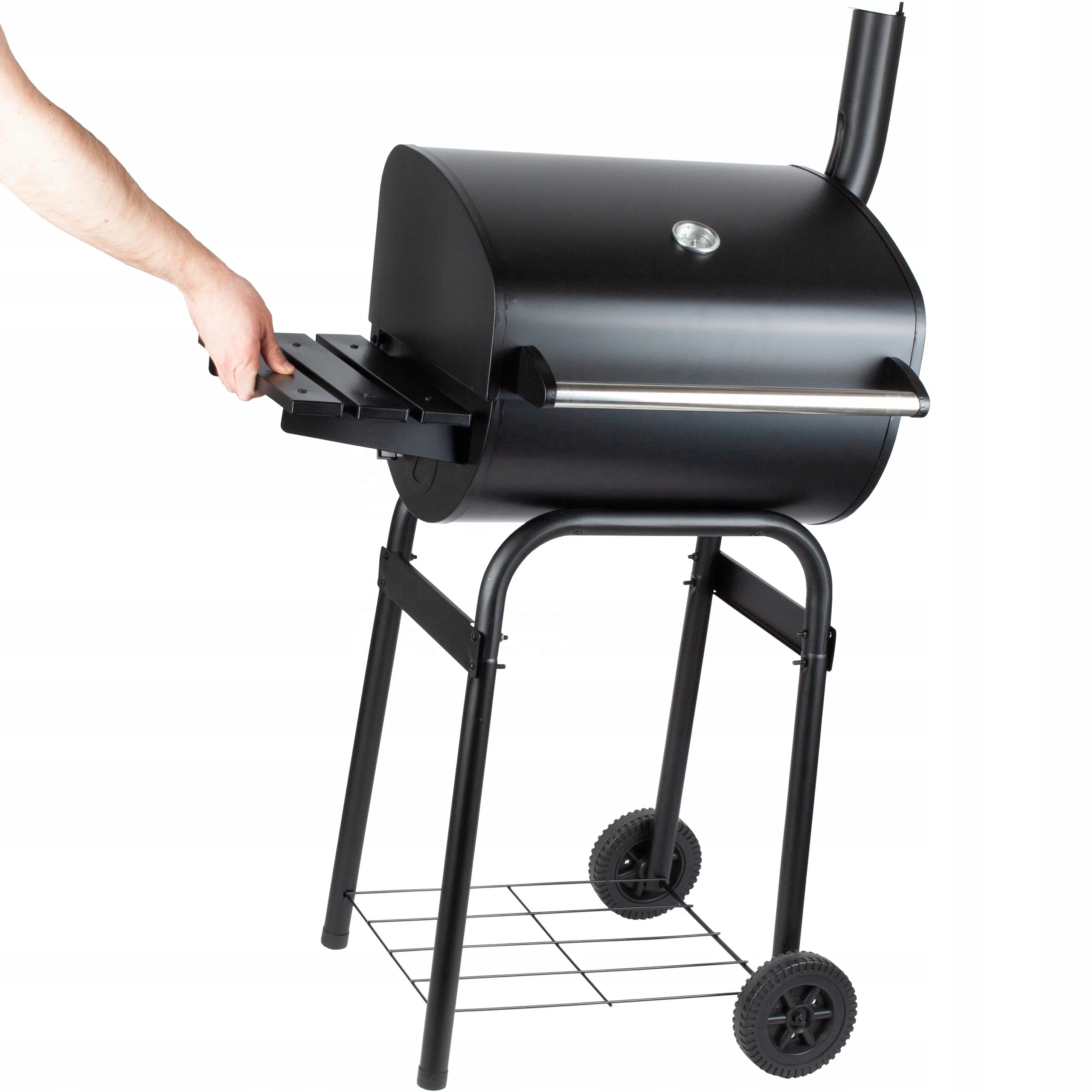 Outdoor Trolley Charcoal Smoker Camping Barbecue Grill With Storage Shelf For Garden Kitchen Cooking