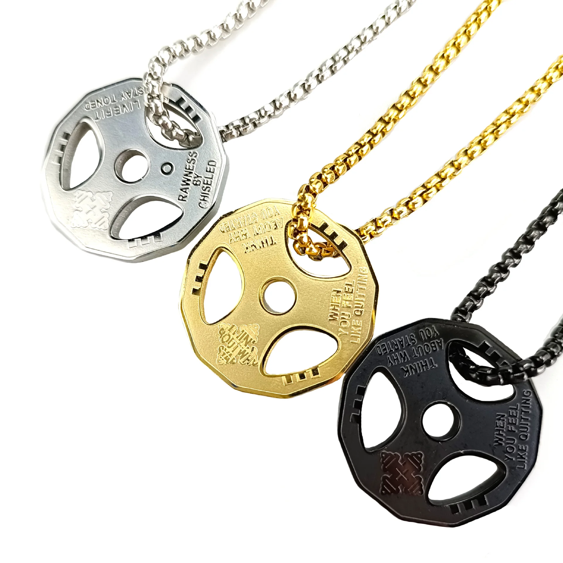 general trend pendants stainless steel jewelry clothing Fitness dumbbell sports barbell necklace