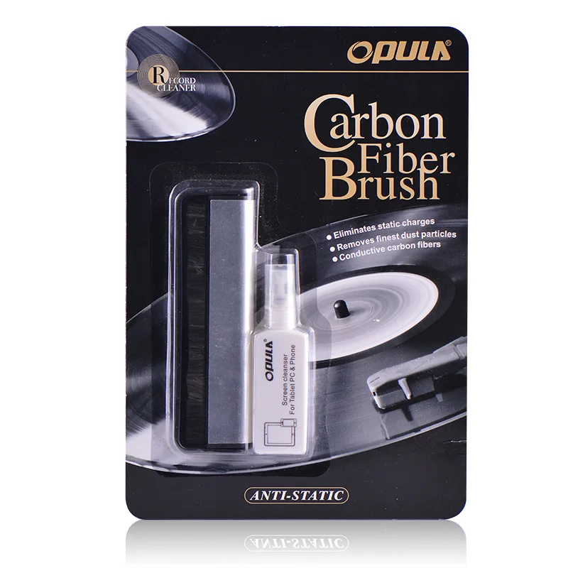 OPULA Audio Record Cleaner Brush - Vinyl Cleaning Carbon Fiber Anti-Static Record Brush