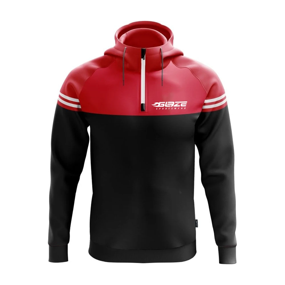 Factory Sports Hoody Half Zip Up Custom Embroidery and Sublimation Logo Heavyweight Blank Man Hoodie