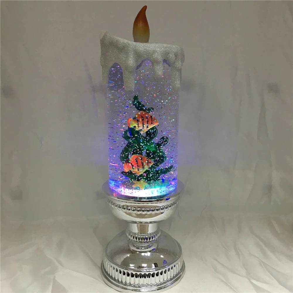 
Fish and Coral Summer Theme Water Swirling Glitter Liquid Candle with Candle Holder for Summer Decoration 