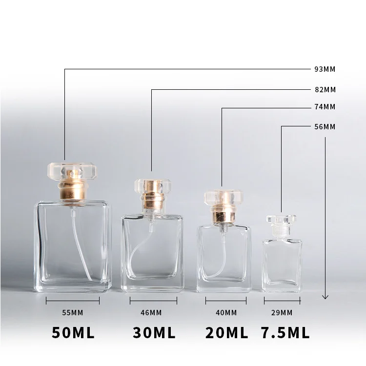 wholesale 7.5 20 30 50 ml 1 oz transparent rectangle perfume diffuser bottle glass spray bottles with aluminum cap