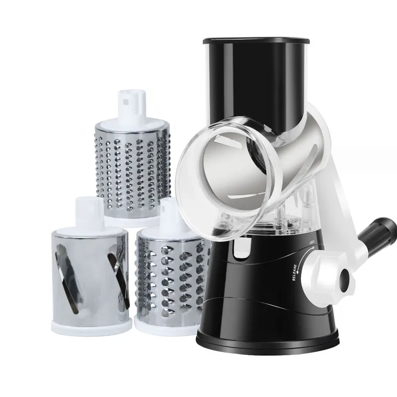 3 in 1 Manual Rotary Cheese Grater Round Vegetable Potato Carrot Mandoline Slicer Veggie Chopper