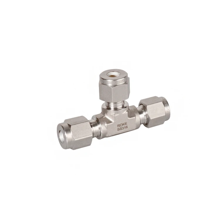 SS316L Stainless Steel Double Ferrules Union Tee Tube Fittings