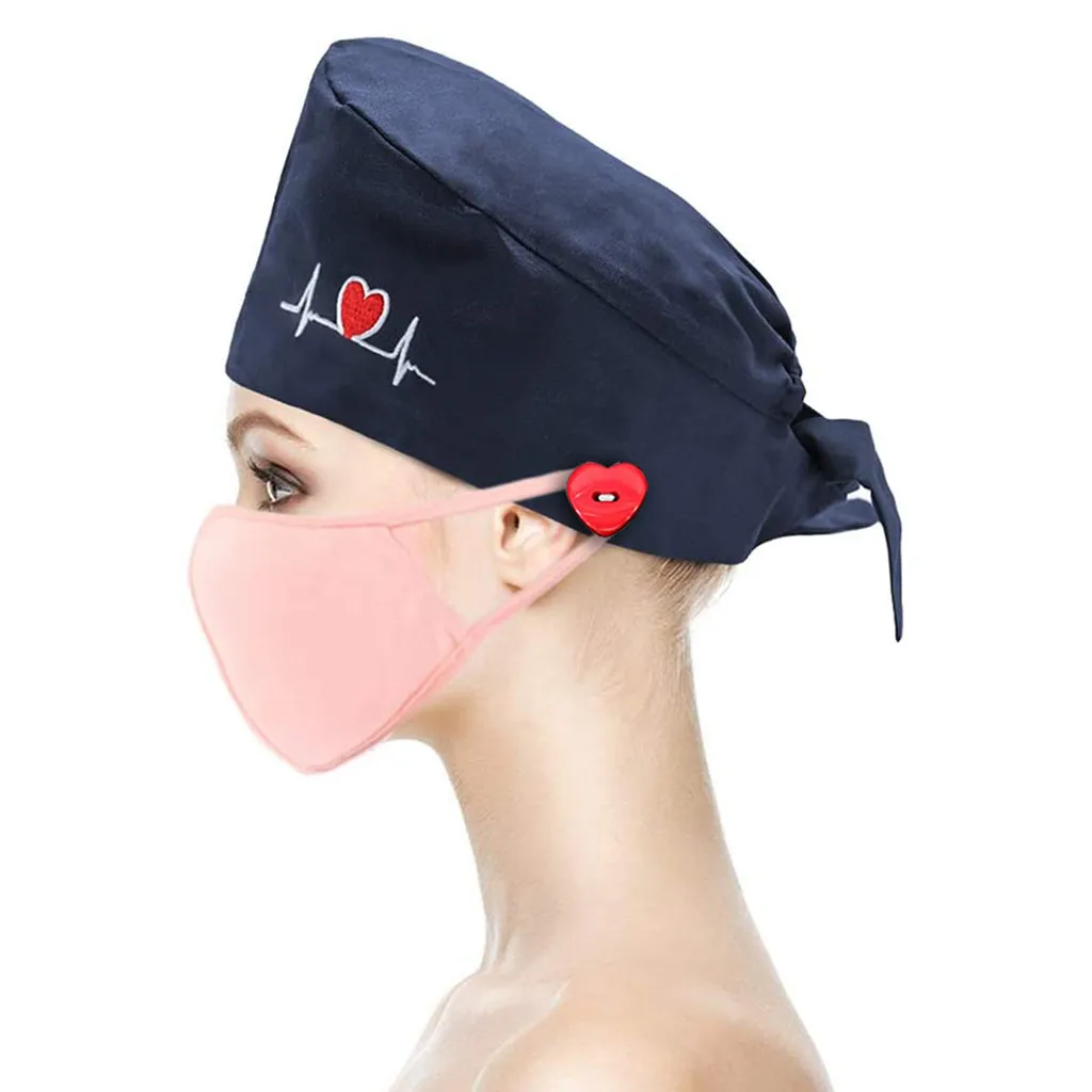 Adjustable Heart shaped buttons Nurse medical headdress Protective  black grey Dentists pet hospitals scrubs cap