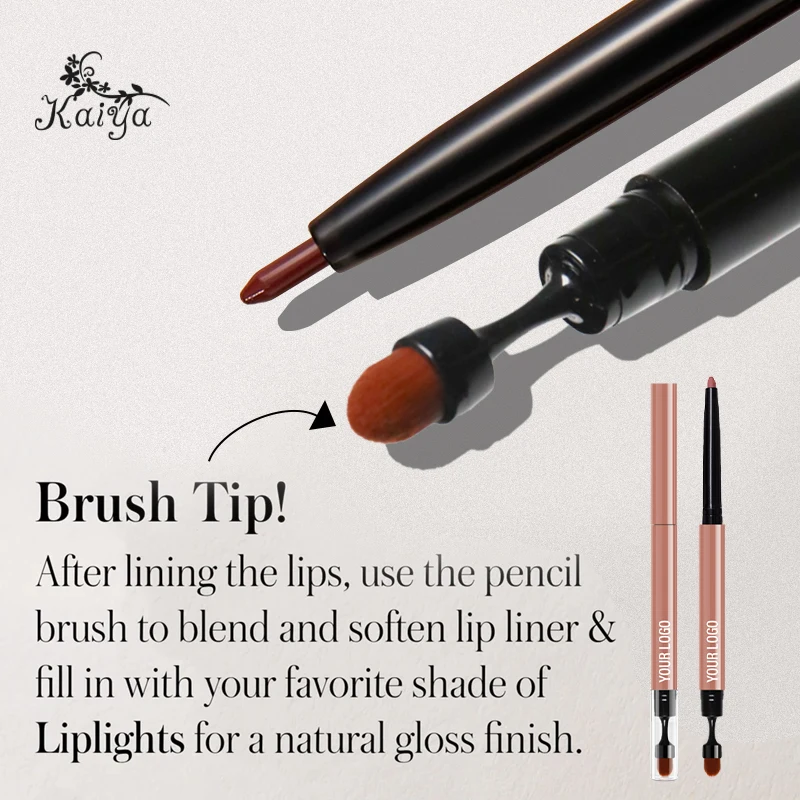 Custom Logo Waterproof Vegan Makeup Matte Retractable Lipliner Pen Soft Blending Brush Dual End Long Lasting Creamy Lip Liner