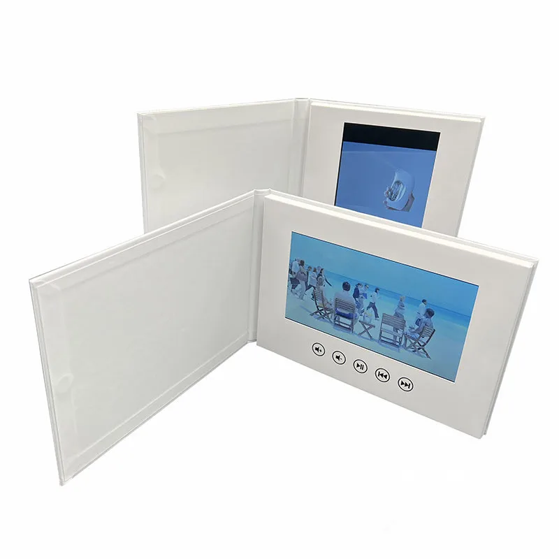 7 inch TFT LCD screen video play advertising or promotion gift greeting card blank white video play paper brochure with buttons