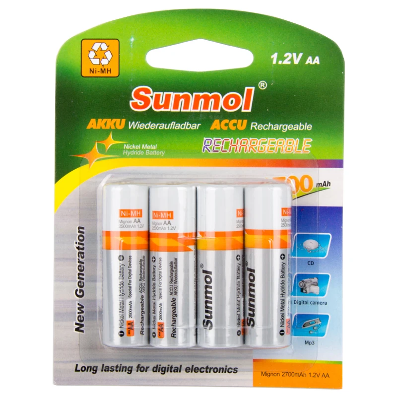 
Fashion Lithium 1.2v Rechargeable AA Batteries 2500mah 800mah High Capacity With CE SGS 