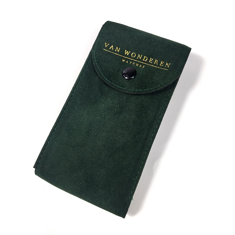 Wholesale hot selling free size transparent bag for hand watch case green velvet pouch plastic bag for watch straps