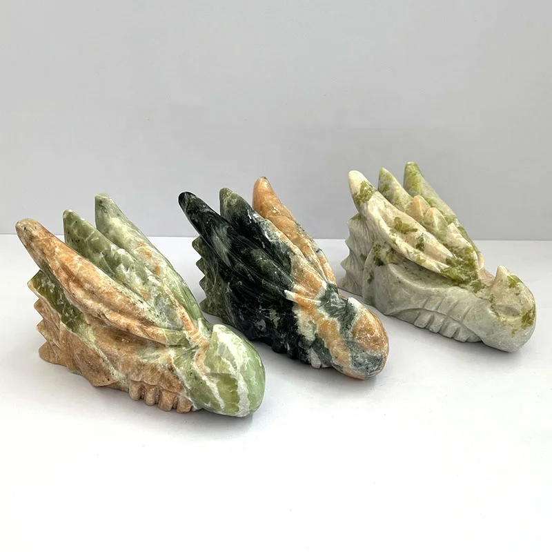 High Quality Hand Carved Crystal Crafts Natural Rock Crystal Quartz Dragon Skulls For Home Decor