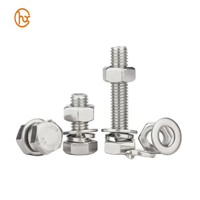 Stainless Steel SUS 304 316 316L A2 A4 Hex Head Bolt Set Hex Nut Single Coil Spring Lock Washer And Plain Washer Assemblies