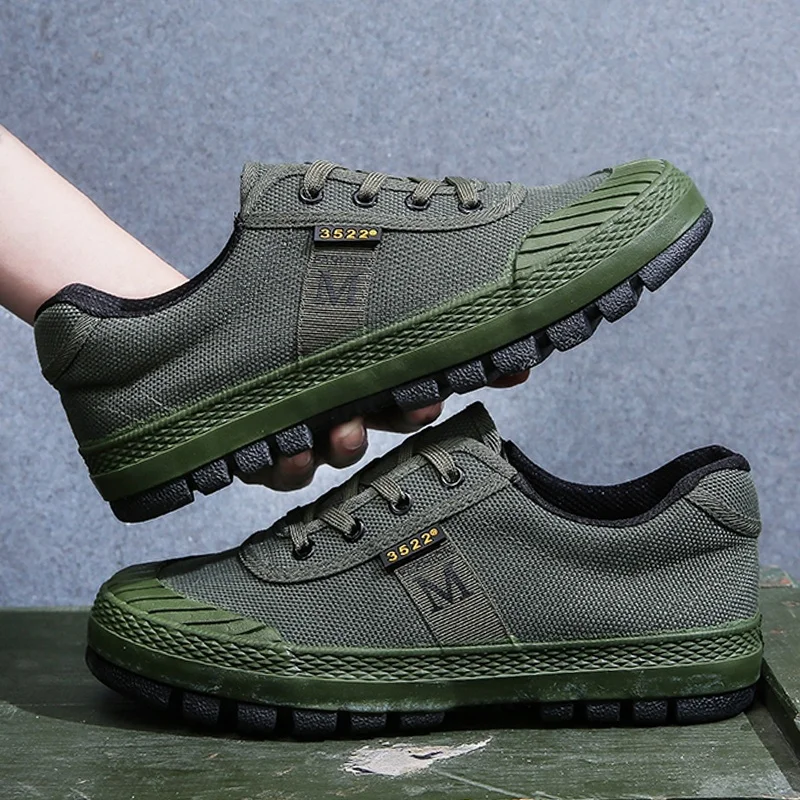 Wholesale Breathable Rubber Lace Up Canvas Green Shoes For Outdoor Construction Site Work And Farmers