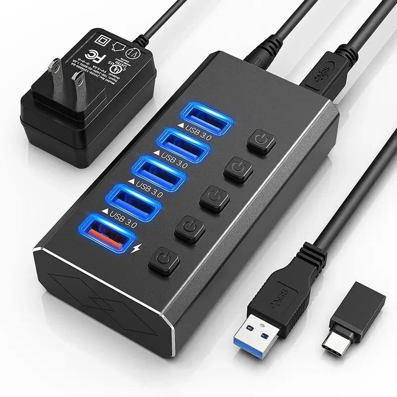 Aluminum alloy usb3.0 hub 16 ports high quality 12V 7.5A power supply Industrial usb hub