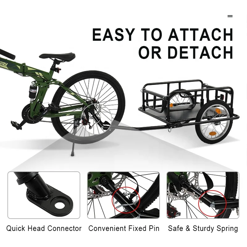 Collapsible Easy Assembly Safe Reflectors Detachable Metal Tub Farm Bike Cargo Trailers Fold Camping Trailer For Bicycle