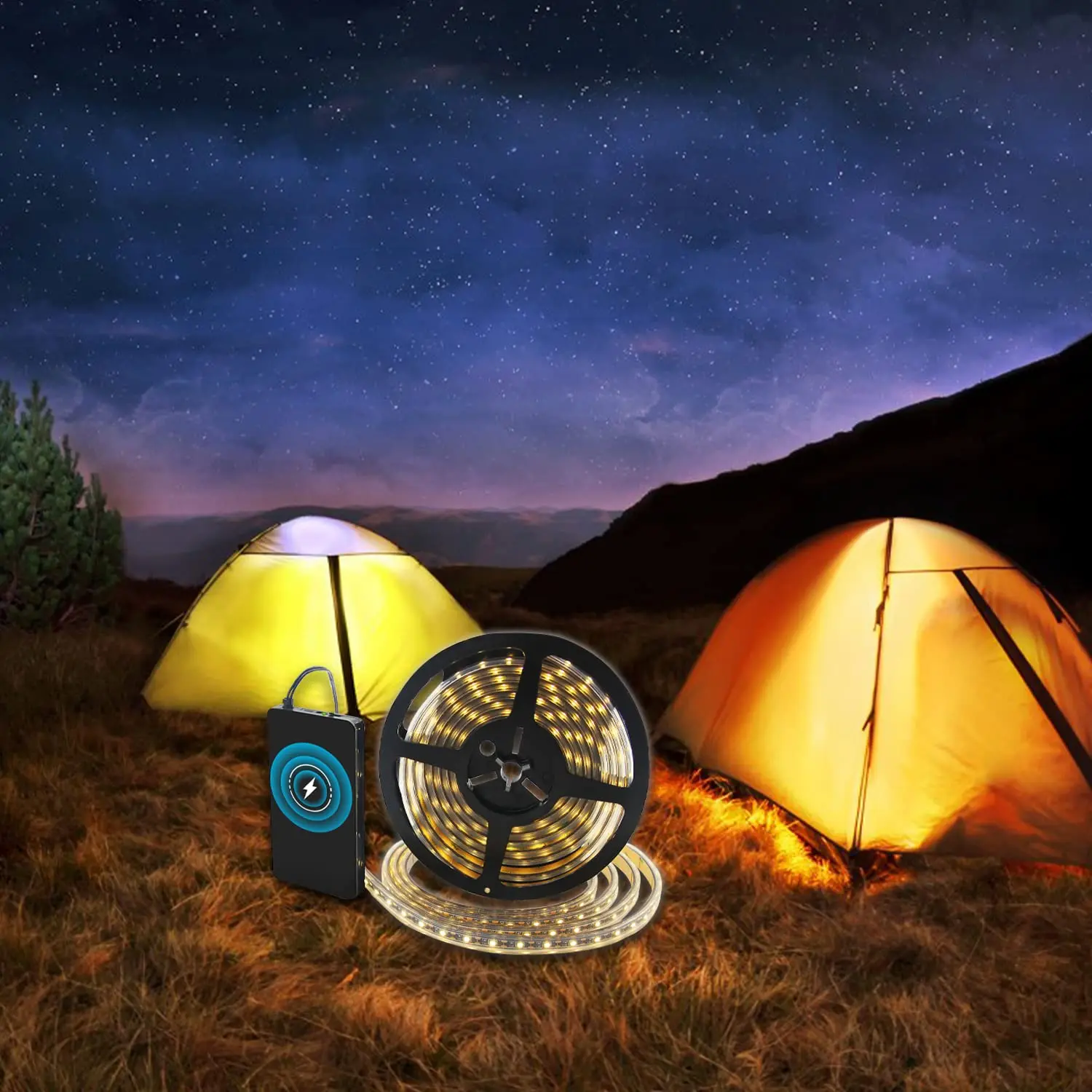 9.8Ft IP65 4000K Waterproof Flexible LED Strip Light with 5000mAh Rechargeable Power Bank for Outdoor Camping Party