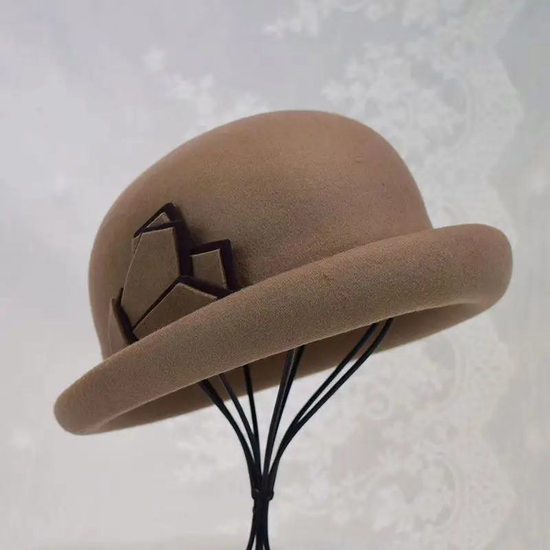STS Fashion New Bowler Derby Hat 100% Wool Felt Hat Embellishment Double Mold Pointy Beret Hat For Women