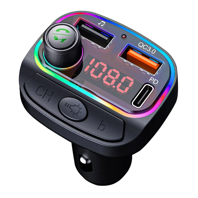 New QC3.0 Type C PD 18W Fast Charging Car Charger FM Transmitter Car MP3 Player Car Kit
