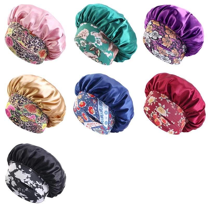 Wholesale Luxury Ladies Silk New Designer Bonnets Custom Logo Printed Fedora Sleep Hair Hats Women Wraps Silk Hair Bonnet