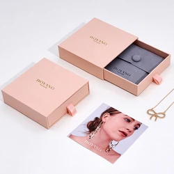 Hot Sale Pink Jewelry Box Earrings Necklace Bracelet Display Gift Box Drawer Paper Jewelry Packaging Box