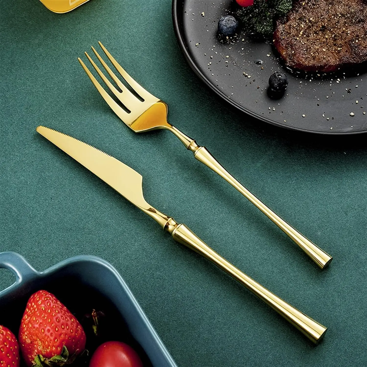 Western Golden Tableware Stainless Steel Flatware Luxury Cutlery Set Spoon Fork Knife Cubiertos