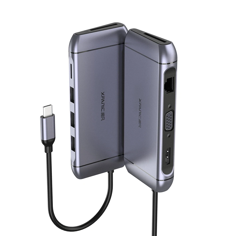 Factory 9 in 1 Type C Dock Aluminium Alloy  SD Card Reader RJ45 LAN 3.1 3.0 VGA Video Transfer HDMI RJ45 PD